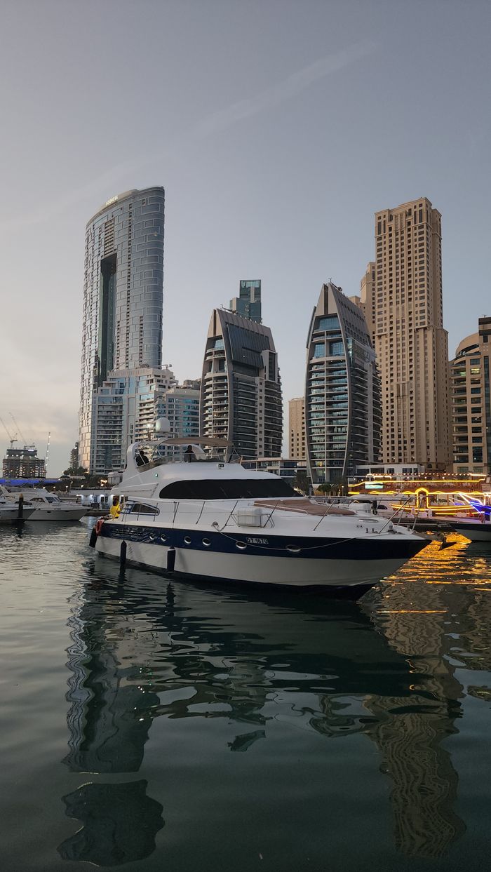Luxury yacht moored in Dubai Marina